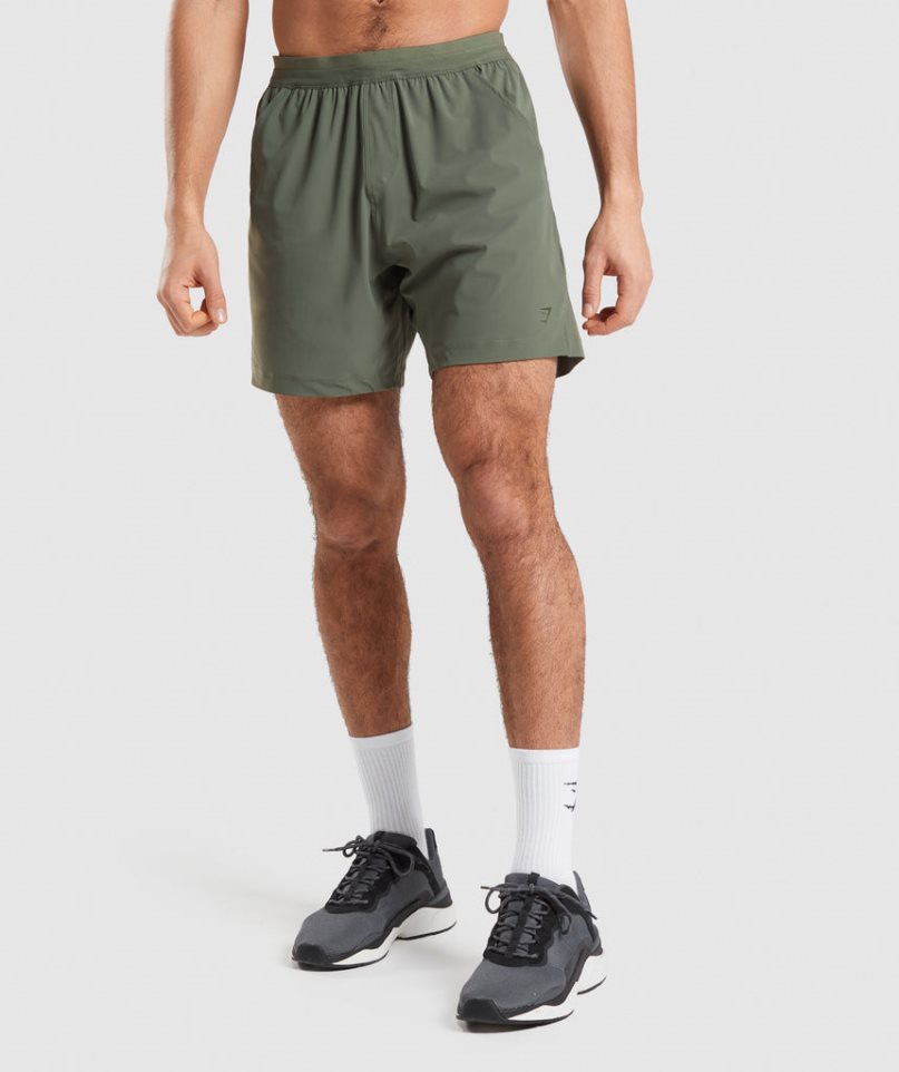 Men\'s Gymshark Studio Shorts Olive | NZ 4XDQCJ